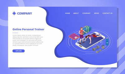 online pt personal trainer coach concept for website template or landing homepage with isometric style - obrazy, fototapety, plakaty