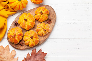 Pumpkin muffins and various pumpkins