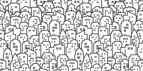Cityscape buildings outline seamless pattern illustration vector