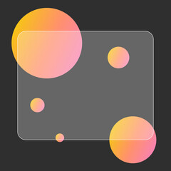 Dark background with bright circles. A template with orange circles. Black abstraction with a window for text.
