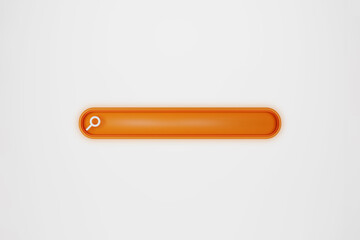 Minimal 3D orange search in empty search bar on white background. 3d rendering illustration.