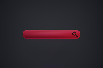 Minimal 3D red search in empty search bar on black background. 3d rendering illustration.