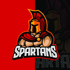 Fototapeta na wymiar Sparta, Spartan, Knight, Soldier, Spartan Helmet, Fighter E-Sport Gaming Logo, Mascot, and Emblem Template Isolated Vector. Illustration Logo. Suitable for Game, Streamer, and E-Sport Team.