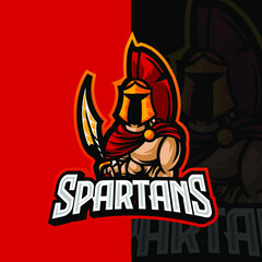 Sparta, Spartan, Knight, Soldier, Spartan Helmet, Fighter E-Sport Gaming Logo, Mascot, and Emblem Template Isolated Vector. Illustration Logo. Suitable for Game, Streamer, and E-Sport Team.