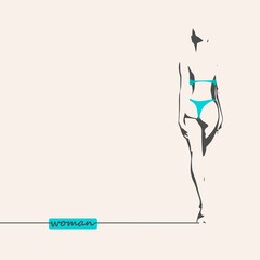 Sexy woman silhouette. Female figure posing. Back view. Young lady wearing lingerie. Thin line style illustration