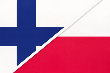 Finland and Poland, symbol of country. Finnish vs Polish national flags.