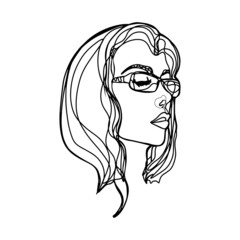 Isolated vector illustration of a cute girl. Young woman as a print, blank for designers, logo, label, sticker