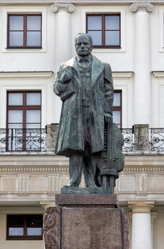 WARSAW, POLAND - MAY 17, 2022:  Closeup of Statue of Stanislaw Moniuszko outside the Grand Theatre
