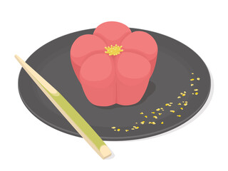 Vector illustration of traditional Japanese sweets - Wagashi, Nerikiri - in the shape of flower.