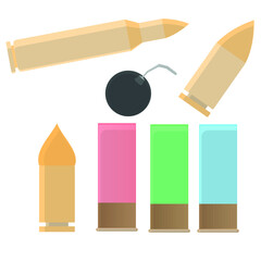 Vector image of a bomb and bullets for weapons