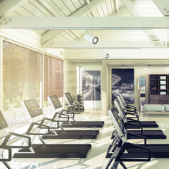 Treadmills Inside a Fitness Center (focused) - 3D Visualization
