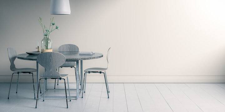 Modern Dining Room Wall Mock Up - Copy Space Background (3D Visualization)