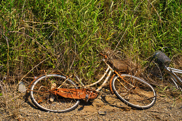 河原に捨てられた自転車