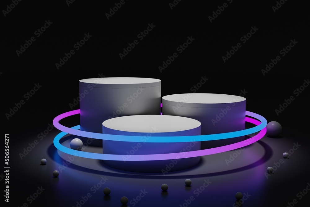 Poster 3d rendering minimalist podium scene with neon light for product display