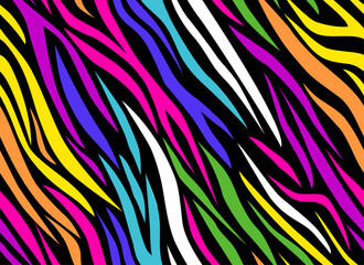 Zebra rainbow abstract seamless pattern. Colorful stripes, repeating background. Vector printing for fabrics, posters, banners. 