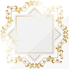 高級感のあるオーナメントの背景　正方形　ホワイト＆ゴールド