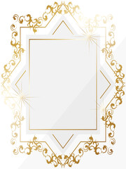 高級感のあるオーナメントの背景　縦位置　ホワイト＆ゴールド