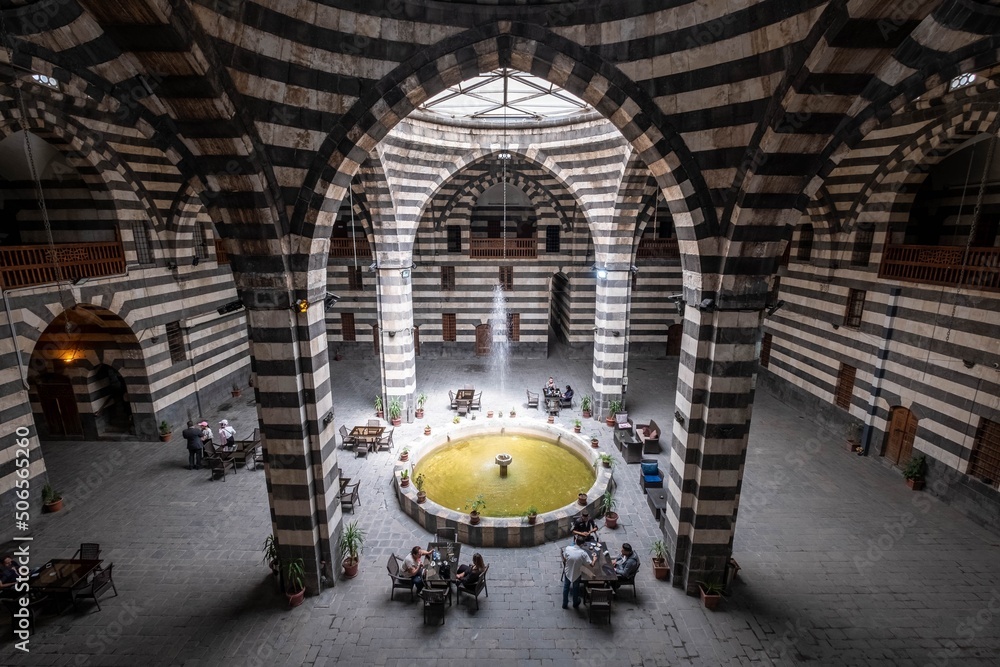 Sticker historic architecture (khan as'ad pasha),the largest caravanserai in the old city of damascus