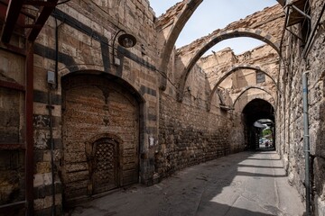 Historical oriental architecture in alley of old city of Damascus