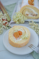 sweet home made bisuit roll with rhubarb