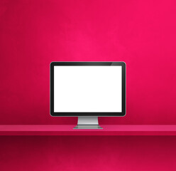 Computer pc on pink shelf background
