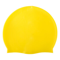 yellow classic cap for swimming in the pool or in the sea, on a white background