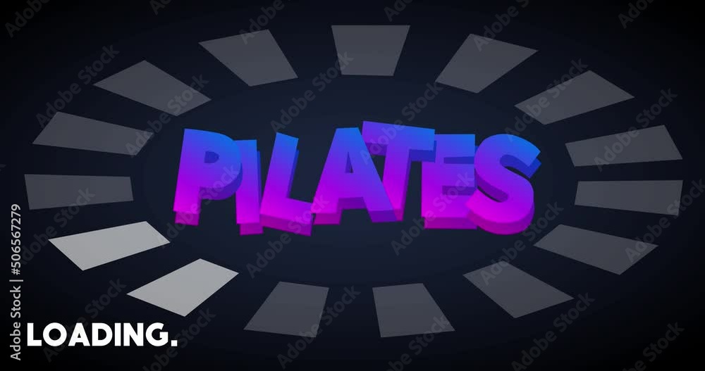 Poster pilates text with loading, downloading, uploading bar indicator. download, upload on computer screen