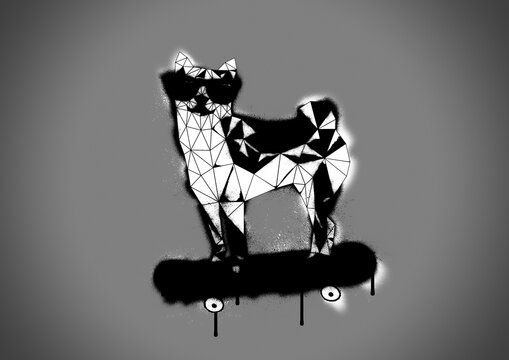 スケートボードに乗った犬の芸術的なイラスト