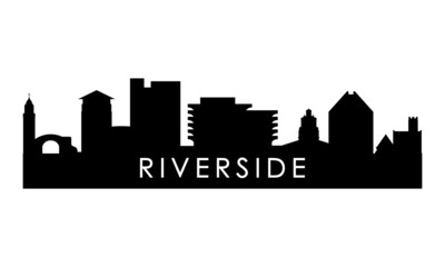 Naklejka premium Riverside skyline silhouette. Black Riverside city design isolated on white background.
