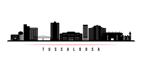 Tuscaloosa skyline horizontal banner. Black and white silhouette of Tuscaloosa, Alabama. Vector template for your design. - obrazy, fototapety, plakaty