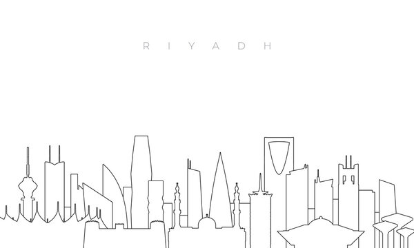 Outline Riyadh skyline. Trendy template with Riyadh city buildings and landmarks in line style. Stock vector design.