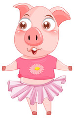 Cute pig cartoon character on white background