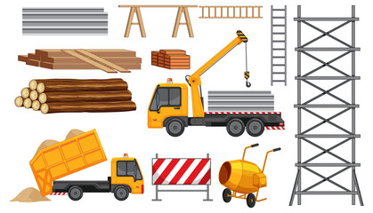 Obraz na płótnie Canvas Set of construction site objects