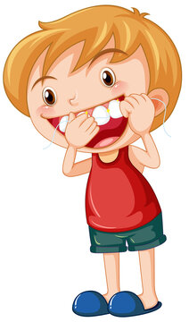 Cute boy cartoon character flossing teeth