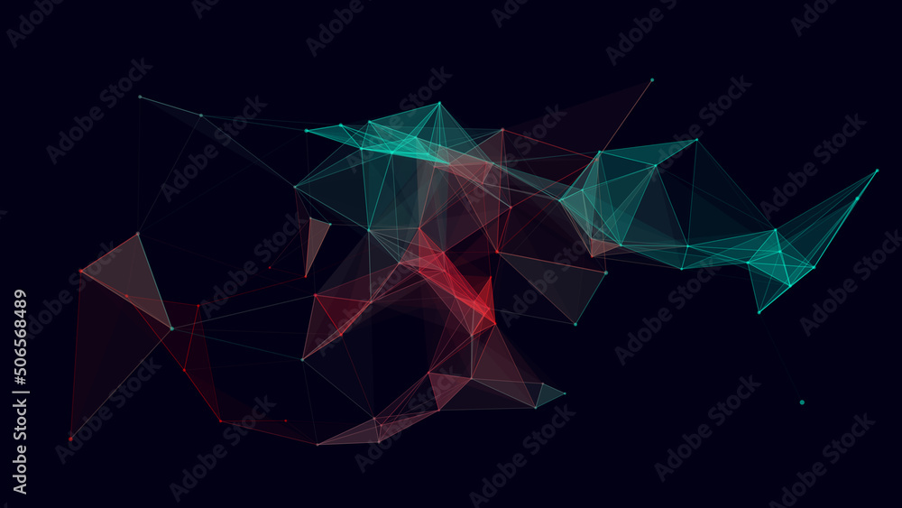 Poster network connection structure. abstract blue background with moving dots, lines and triangles. futuri