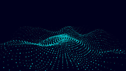 Naklejka premium Futuristic moving circle wave. Digital background with moving glowing particles. Big data visualization. Vector illustration.