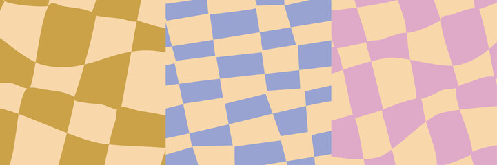 Retro checkerboard background for print design. Geometric background. Psychedelic retro checkerboard. Abstract vector pattern. Psychedelic wallpaper. Optical pattern. Abstract texture