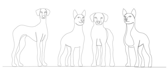 dogs drawing in one continuous line, isolated, vector