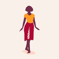 Sexy woman silhouette in dress textured by polka dot pattern. Walking lady