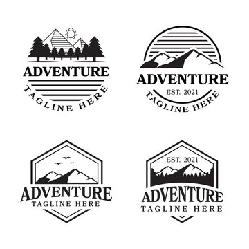 mountain logo, adventurous logo in retro style.
Perfect for symbols of adventure, clubs, sports, groups and more.