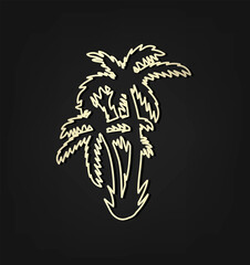 golden line palm tree on dark background vector illustration