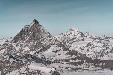 Fototapeta na wymiar Winter sport at mountain Cervino, also called the Matterhorn. It's a mountain on the border of Italy and Switerland.