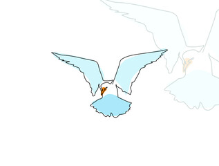 Bird with flying wings line art illustration