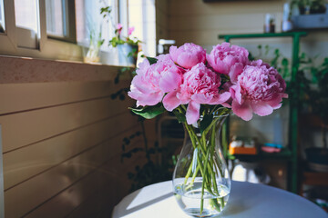 A bunch of pink peony flowers