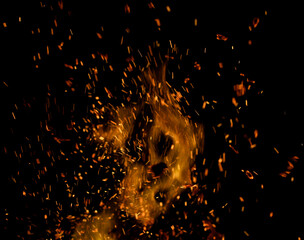 fire flame with sparks on black background