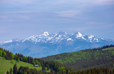 Landscape with the Calimani mountains seen from Tihuta Pass - Romania