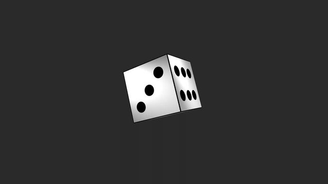 Animation with 3D dice rotating on the gray background (seamless loop)