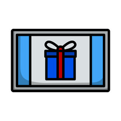 Laptop With Gift Box On Screen Icon