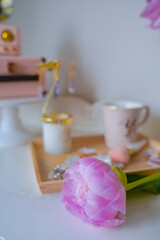 A bunch of pink peony flowers