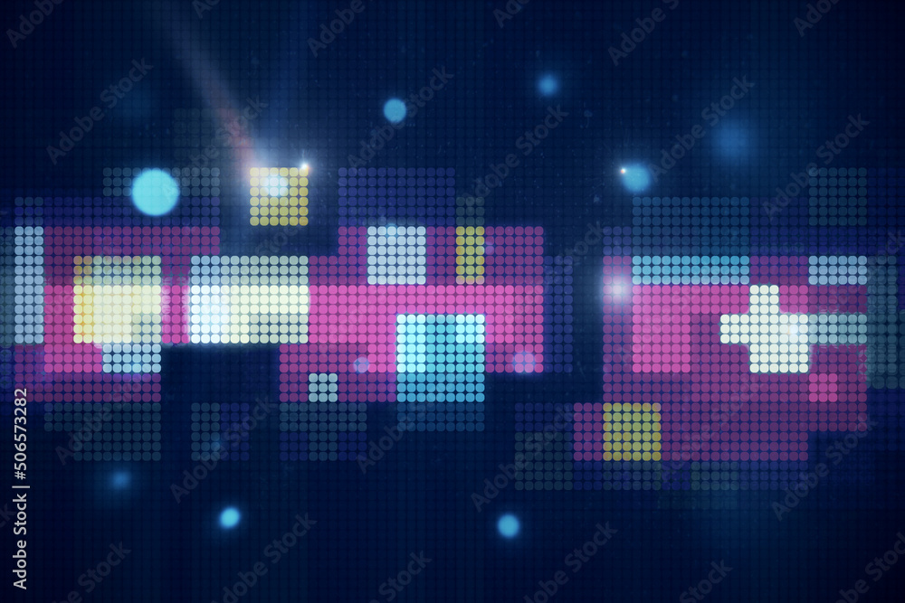 Poster abstract digital background stylized as old pixel illustration, retro effect. 3d rendering